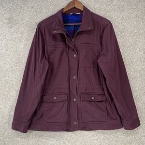 LL Bean M Canvas Jacket Purple Cargo Pockets Chore Coat Flannel Lined Utility
